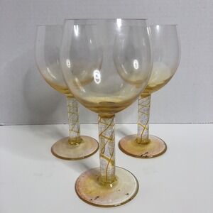 Glass Eye Studio Wine Glasses Goblets Gold Swirl Design Seattle WA Set of 3